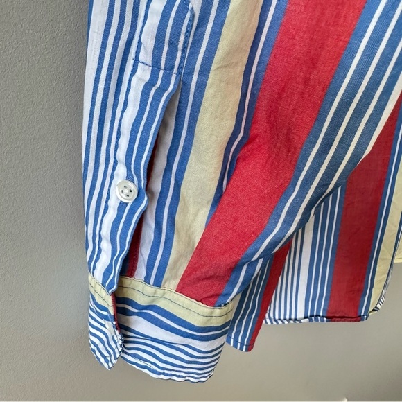 Talbots Striped Button Down Shirt Top 1x Blue Coral Womens All Cotton Preppy - Picture 11 of 12